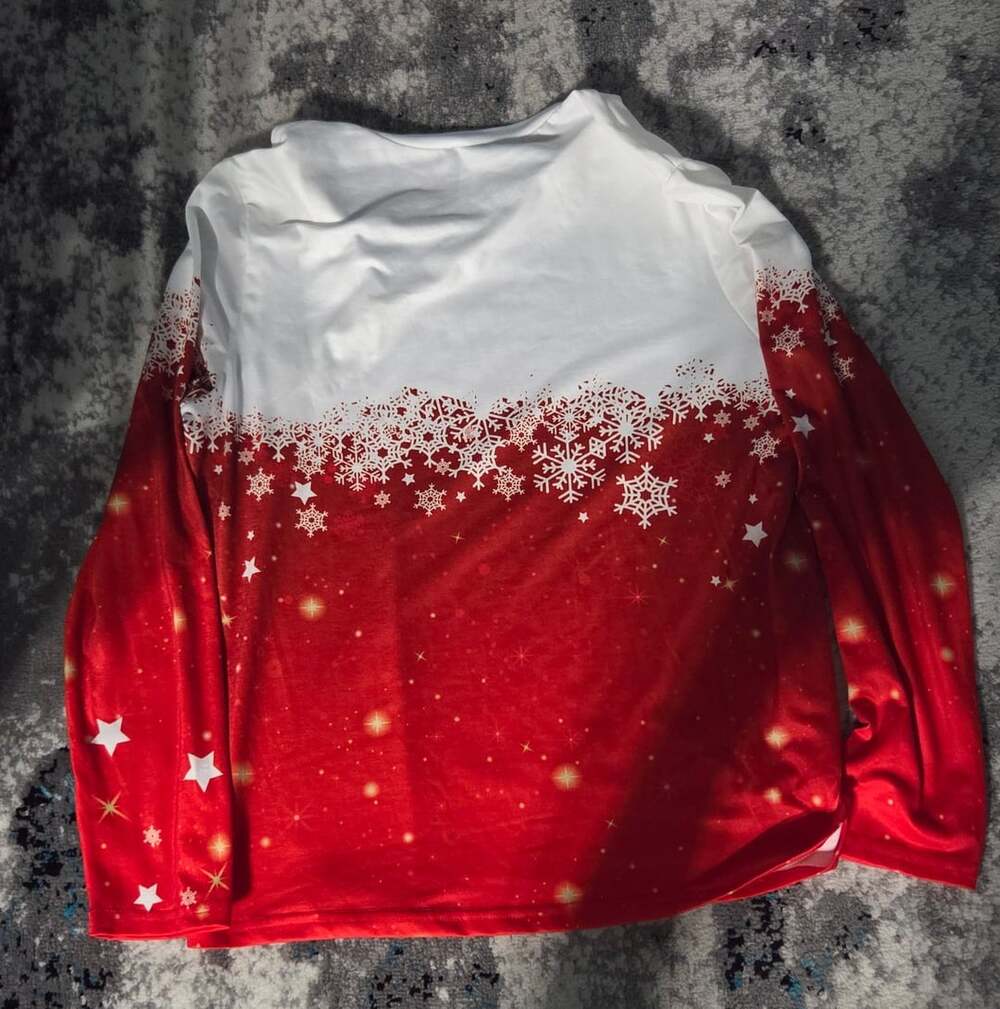 Zolucky Christmas Long Sleeve Top Size L White Red Snowflake - Picture 5 of 5